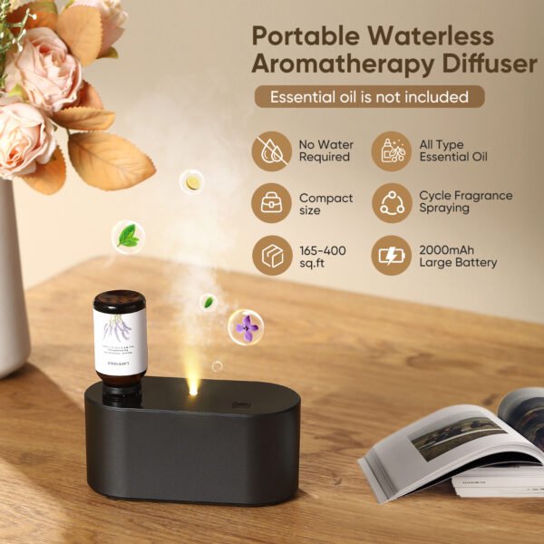 Waterless Diffuser for Home Essential Oil Diffuser, Aromatherapy Diffuser, Portable Scent Diffusers, 3 Mist Modes, Cycle Start for Bedroom, Office Studio 160-350 sq. ft Black - Image 2