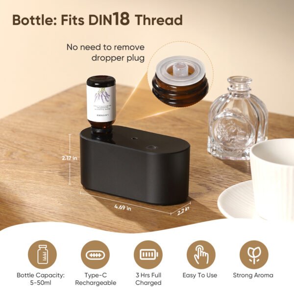Waterless Diffuser for Home Essential Oil Diffuser, Aromatherapy Diffuser, Portable Scent Diffusers, 3 Mist Modes, Cycle Start for Bedroom, Office Studio 160-350 sq. ft Black - Image 5