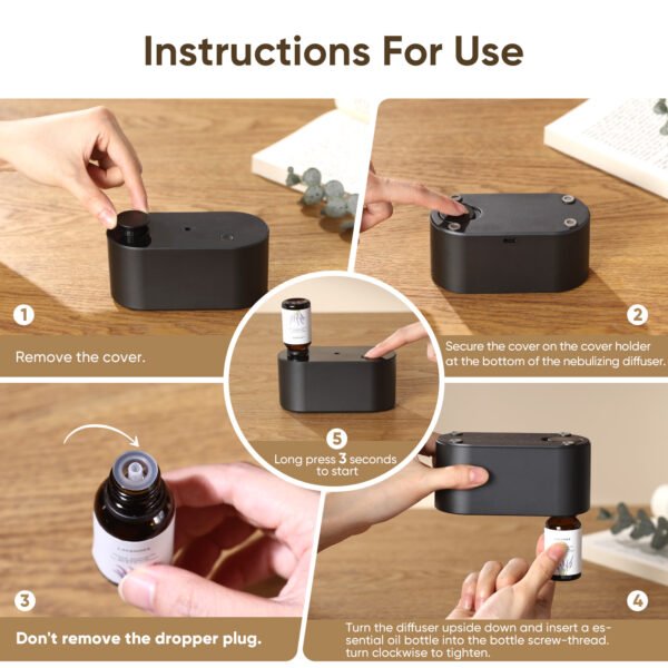 Waterless Diffuser for Home Essential Oil Diffuser, Aromatherapy Diffuser, Portable Scent Diffusers, 3 Mist Modes, Cycle Start for Bedroom, Office Studio 160-350 sq. ft Black - Image 7