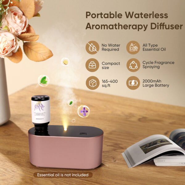 Waterless Diffuser for Home Essential Oil Diffuser, Aromatherapy Diffuser, Portable Scent Diffusers, 3 Mist Modes, Cycle Start for Bedroom, Office Studio 160-350 sq. ft Rose Gold - Image 2