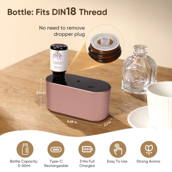Waterless Diffuser for Home Essential Oil Diffuser, Aromatherapy Diffuser, Portable Scent Diffusers, 3 Mist Modes, Cycle Start for Bedroom, Office Studio 160-350 sq. ft Rose Gold - Image 3