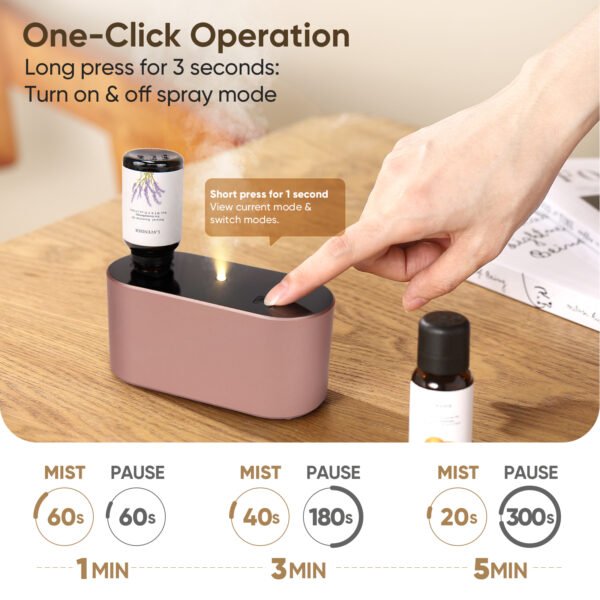 Waterless Diffuser for Home Essential Oil Diffuser, Aromatherapy Diffuser, Portable Scent Diffusers, 3 Mist Modes, Cycle Start for Bedroom, Office Studio 160-350 sq. ft Rose Gold - Image 7