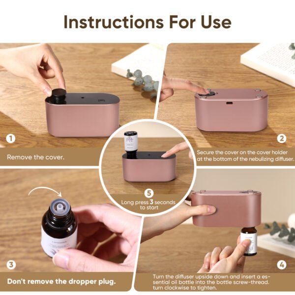 Waterless Diffuser for Home Essential Oil Diffuser, Aromatherapy Diffuser, Portable Scent Diffusers, 3 Mist Modes, Cycle Start for Bedroom, Office Studio 160-350 sq. ft Rose Gold - Image 6